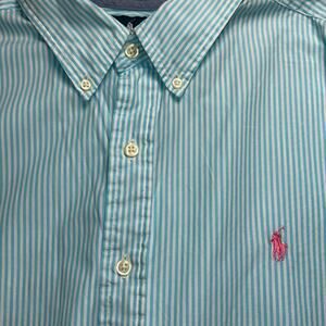 Ralph Lauren men's classic fit blue striped pink embroidered pony logo cotton XL